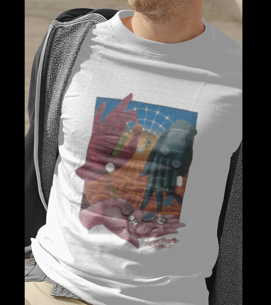 Nothing Personal X Asaali Surreal Hands With Coins And Geometric Grid T-Shirt