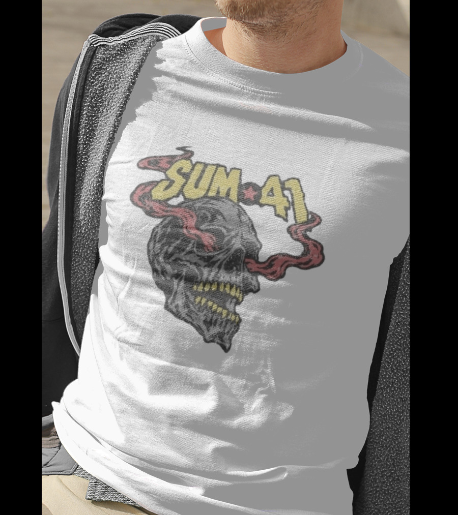 Sum 41 Skull 41 Star With Flaming Skeleton Head And Yellow Teeth T-Shirt