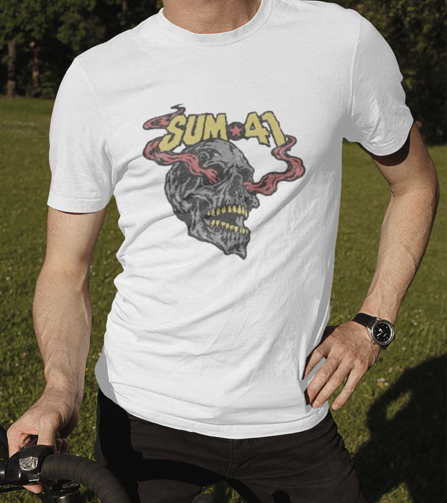 Sum 41 Skull 41 Star With Flaming Skeleton Head And Yellow Teeth T-Shirt