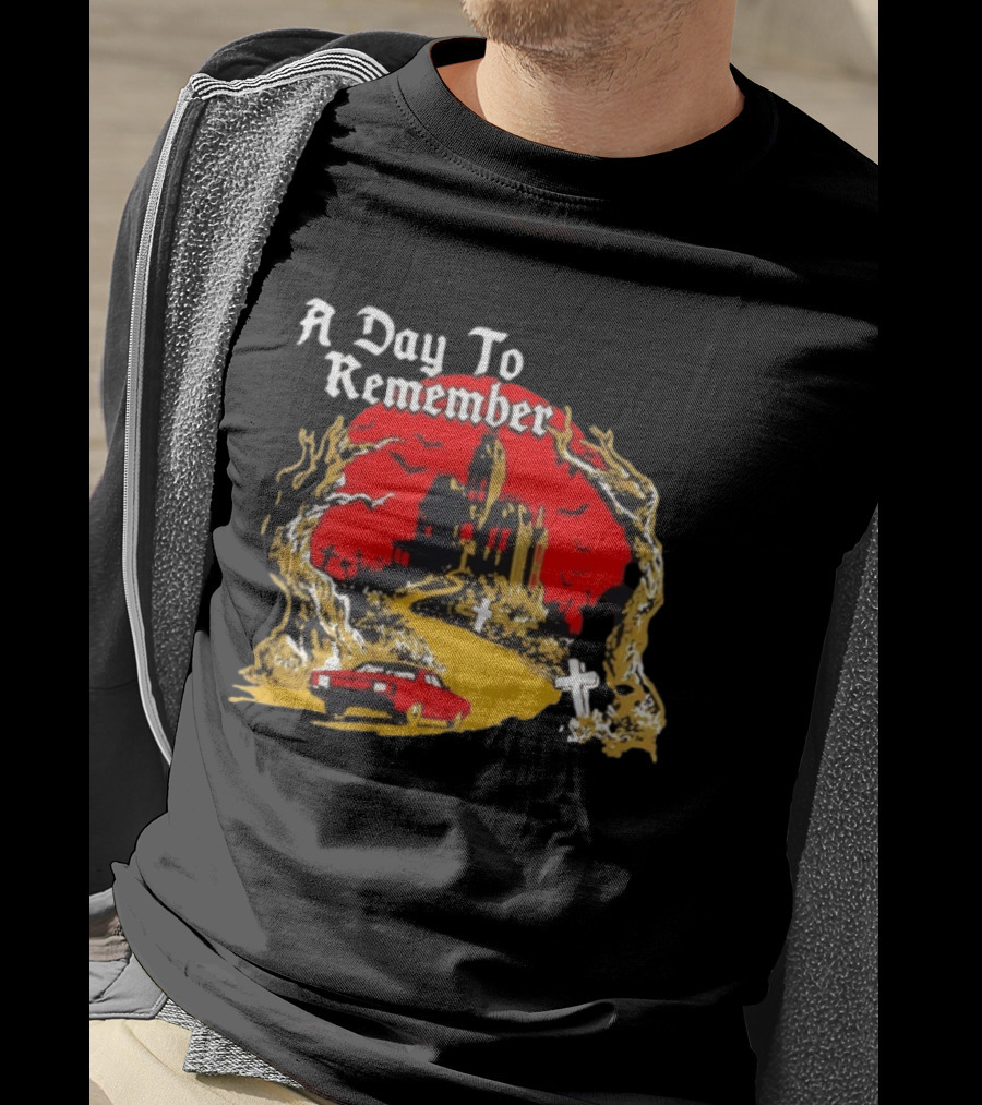 A Day To Remember Haunted House Red Car Cemetery Scene T-Shirt