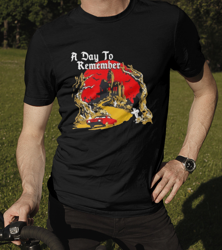 A Day To Remember Haunted House Red Car Cemetery Scene T-Shirt