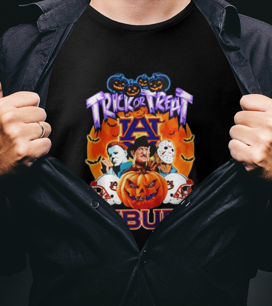 Auburn Tigers Halloween Trick Or Treat Horror Characters 2026 T-Shirt