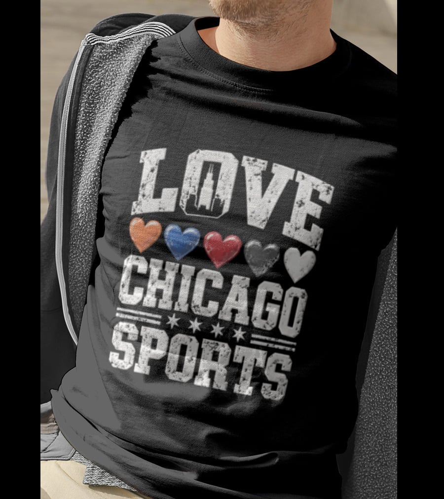 Love Chicago Sports Hearts Tower Stars T-Shirt