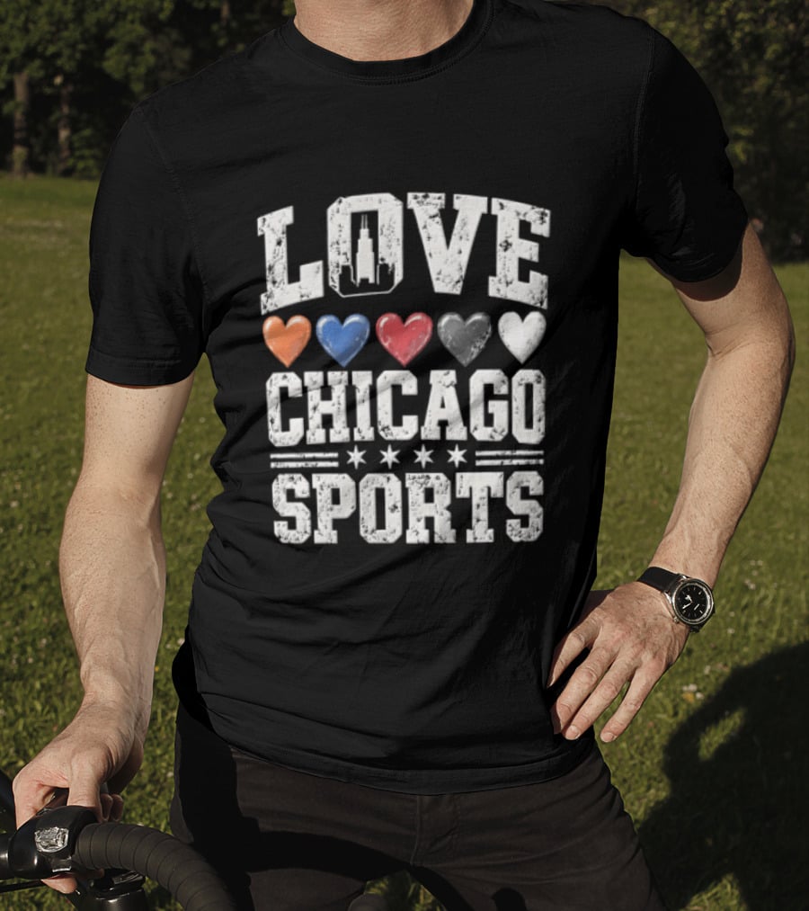 Love Chicago Sports Hearts Tower Stars T-Shirt
