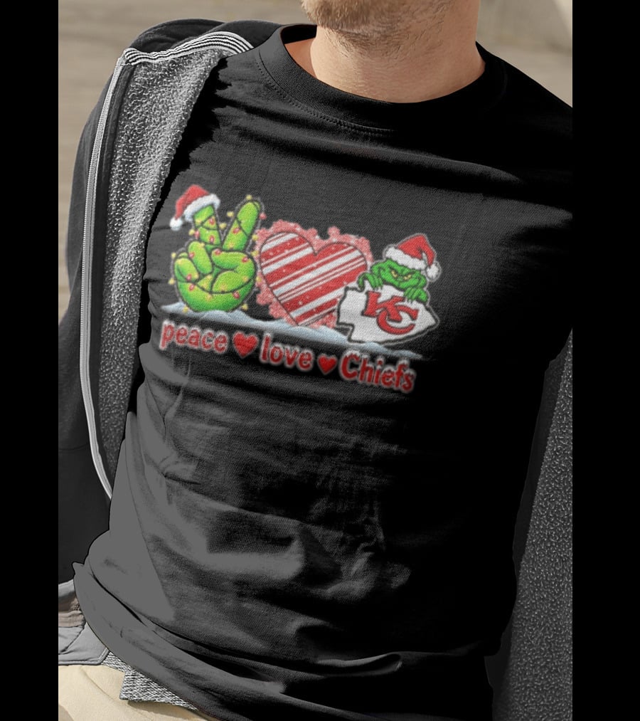 Peace Love Chiefs Christmas Grinch Kansas City Chiefs Fan T-Shirt