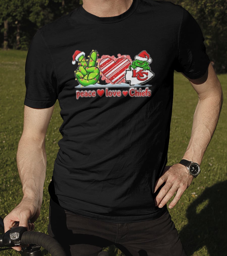 Peace Love Chiefs Christmas Grinch Kansas City Chiefs Fan T-Shirt