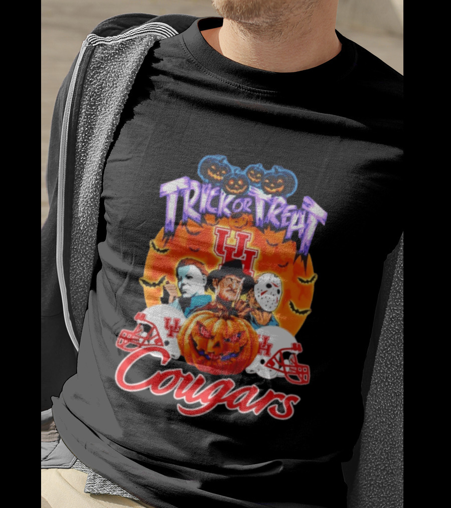 Houston Cougars Halloween Trick Or Treat Horror Characters 2026 T-Shirt