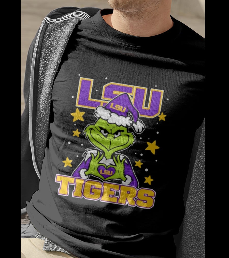 LSU Tigers Grinch Christmas Heart Hands T-Shirt