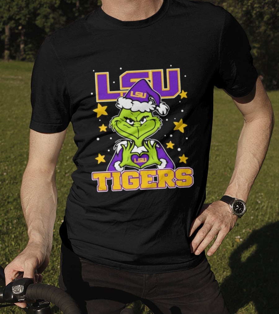 LSU Tigers Grinch Christmas Heart Hands T-Shirt