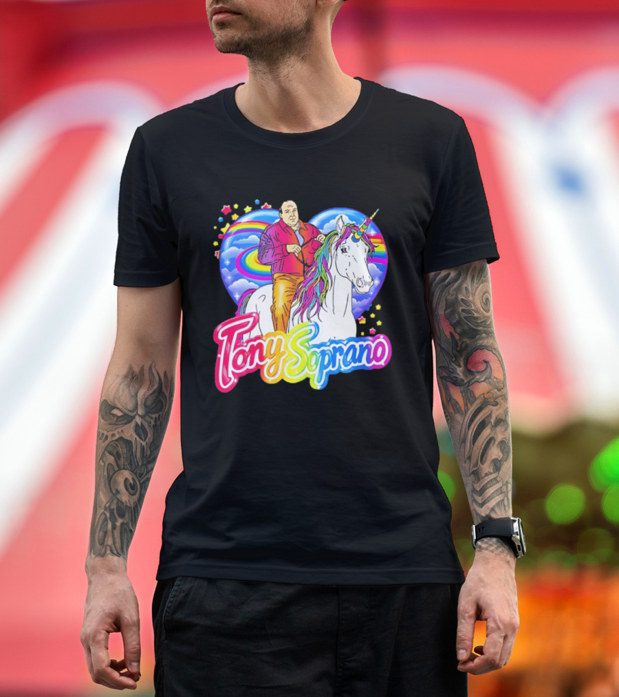 Tony Soprano Riding Rainbow Unicorn With Heart And Stars T-Shirt