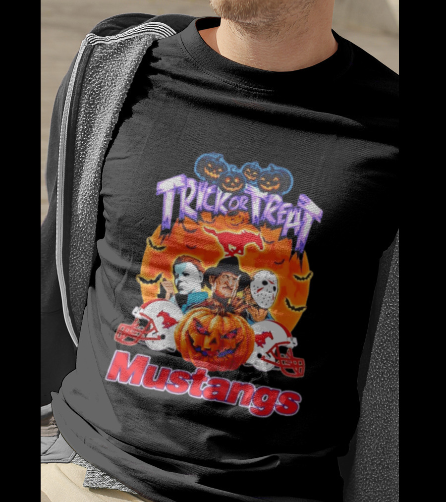 Trick Or Treat Halloween Mustangs Horror Characters 2026 T-Shirt