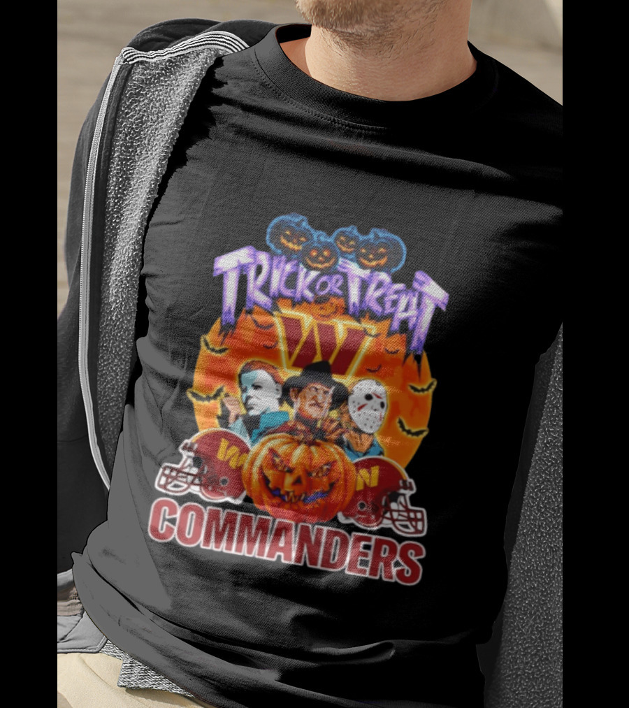 Washington Commanders Trick Or Treat Halloween 2026 Horror Characters T-Shirt