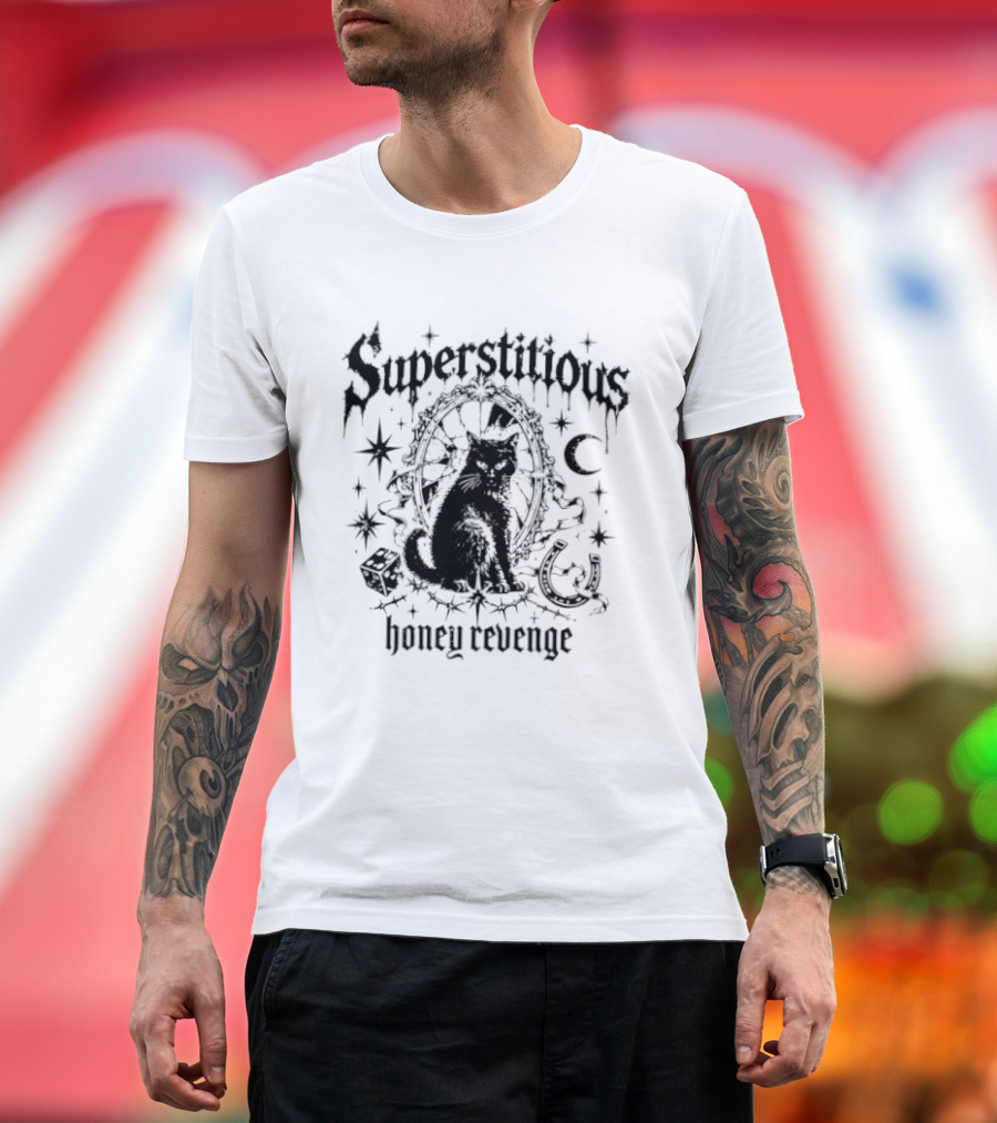 Superstitious Cat Honey Revenge Halloween Stars Moon Dice Magic T-Shirt