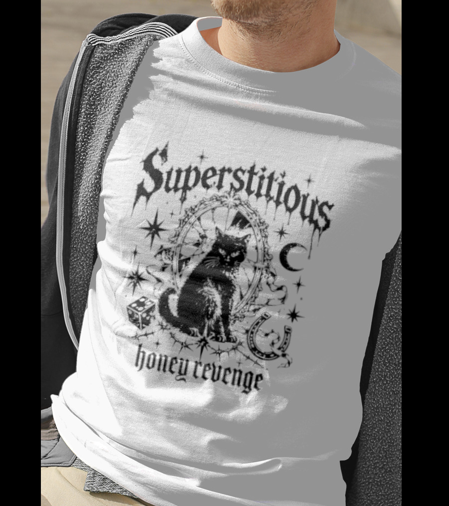 Superstitious Cat Honey Revenge Halloween Stars Moon Dice Magic T-Shirt