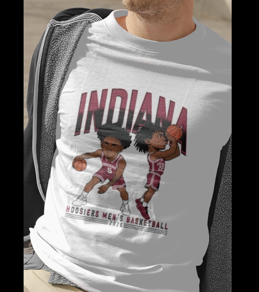 Indiana Hoosiers Men's Basketball 2026 Vintage Cartoon Players Dribbling And Shooting T-Shirt