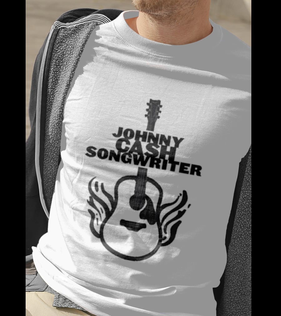 Johnny Cash Songwriter Flaming Guitar T-Shirt