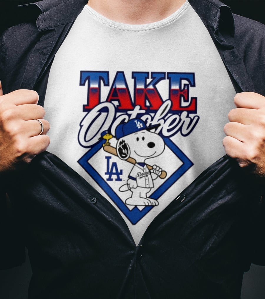 Los Angeles Dodgers Take October Snoopy Baseball Collaboration T-Shirt