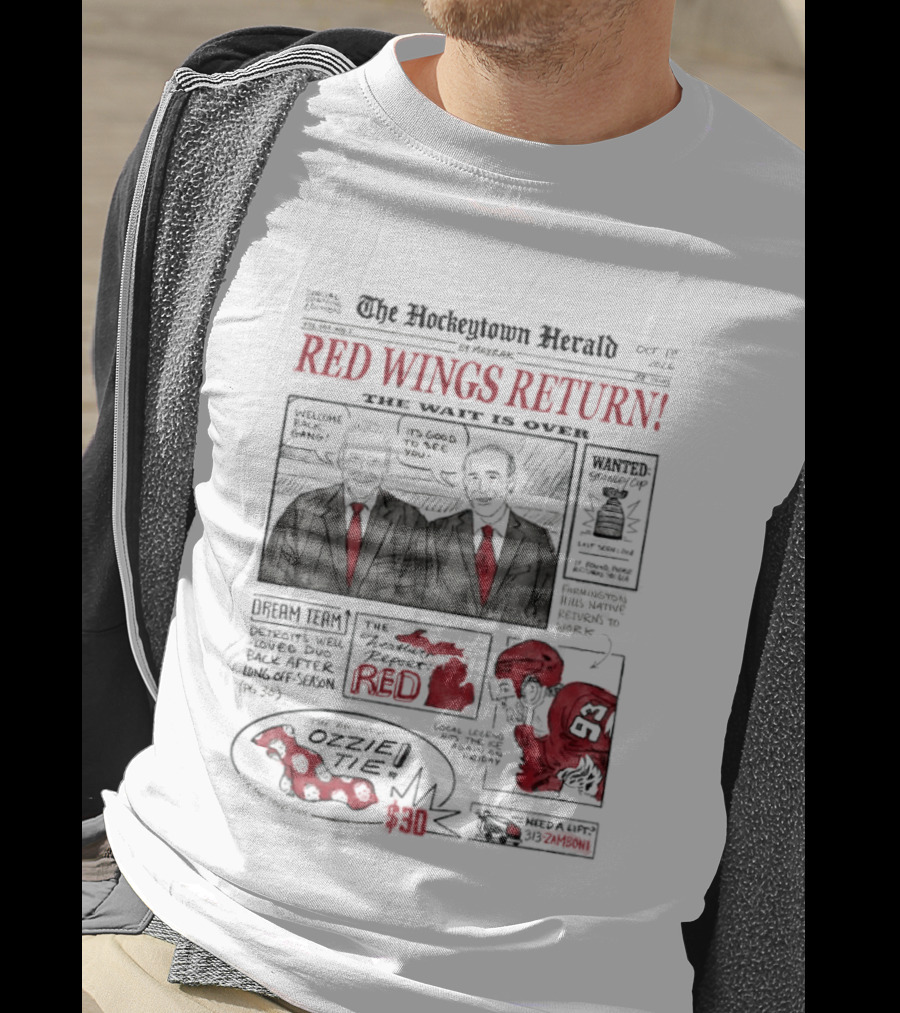 The Hockeytown Herald Red Wings Return Opening Edition Edition 97 Special 2022 Detroit Free Press Hockey Announcement T-Shirt