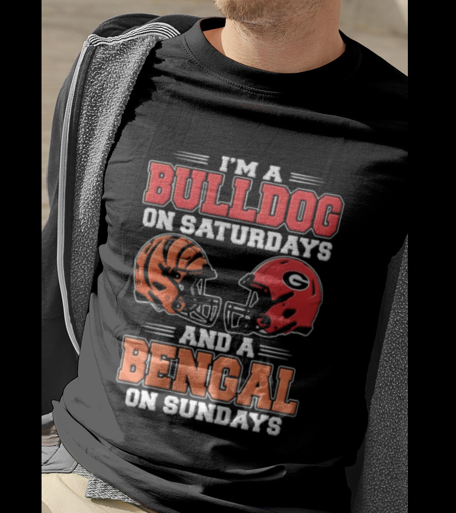 I'm A Bulldog On Saturdays And A Bengal On Sundays Football Helmets T-Shirt