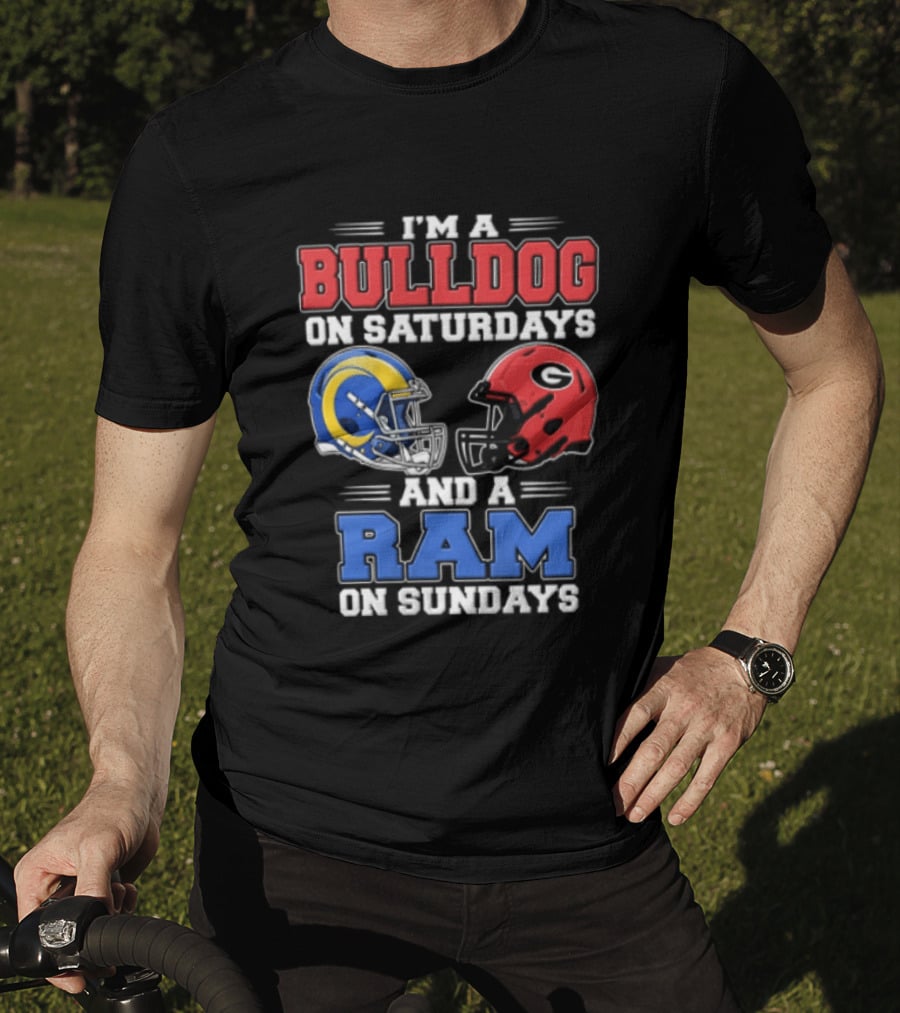 I'm A Bulldog On Saturdays And A Ram On Sundays Football Helmets T-Shirt