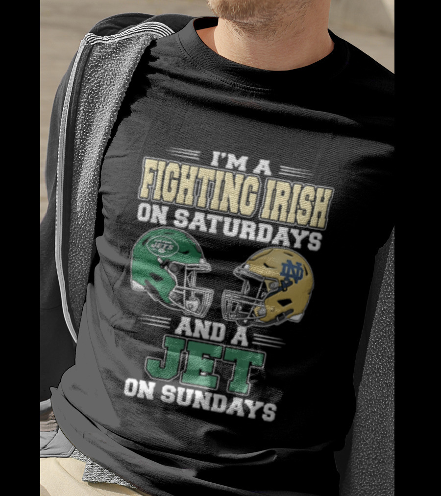 Fighting Irish Saturdays Jets Sundays Notre Dame Football NFL Fans T-Shirt