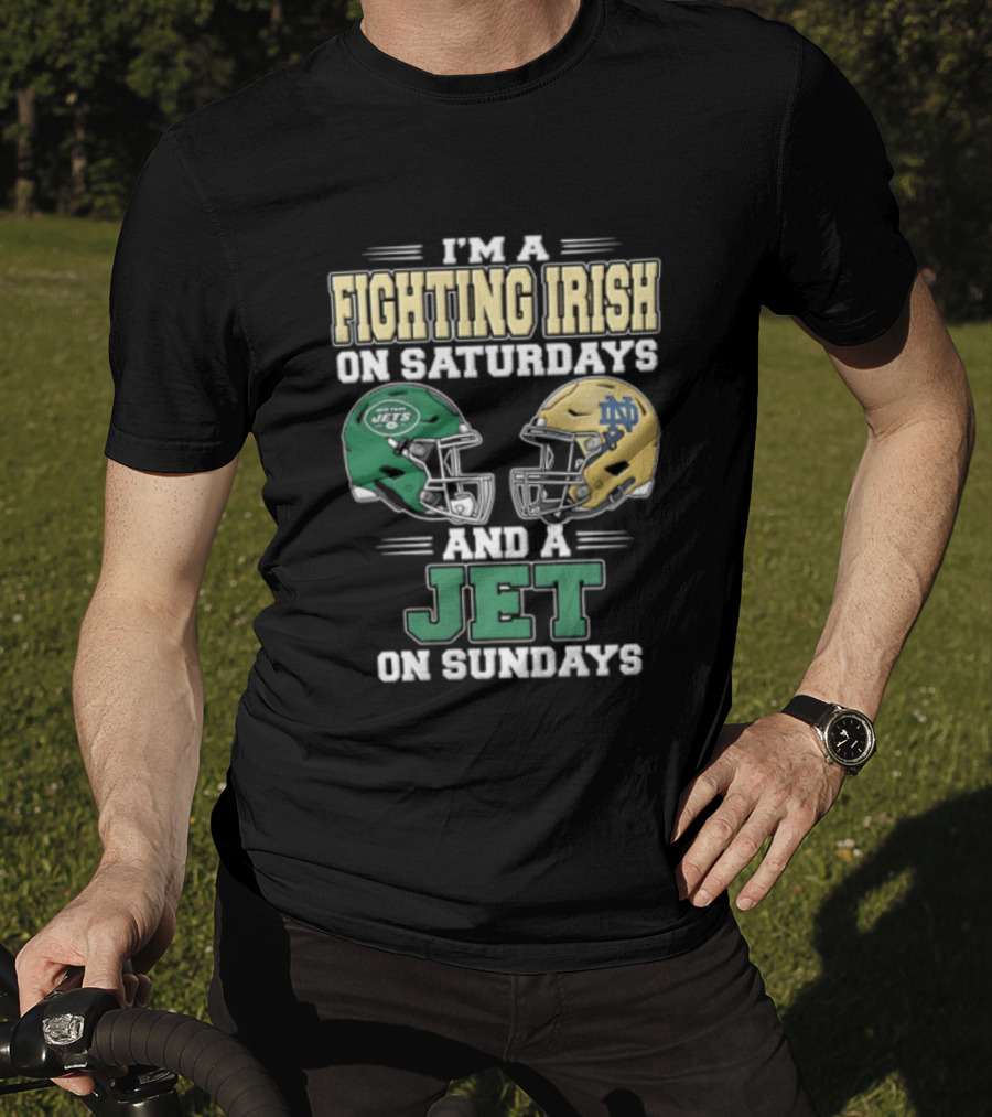 Fighting Irish Saturdays Jets Sundays Notre Dame Football NFL Fans T-Shirt
