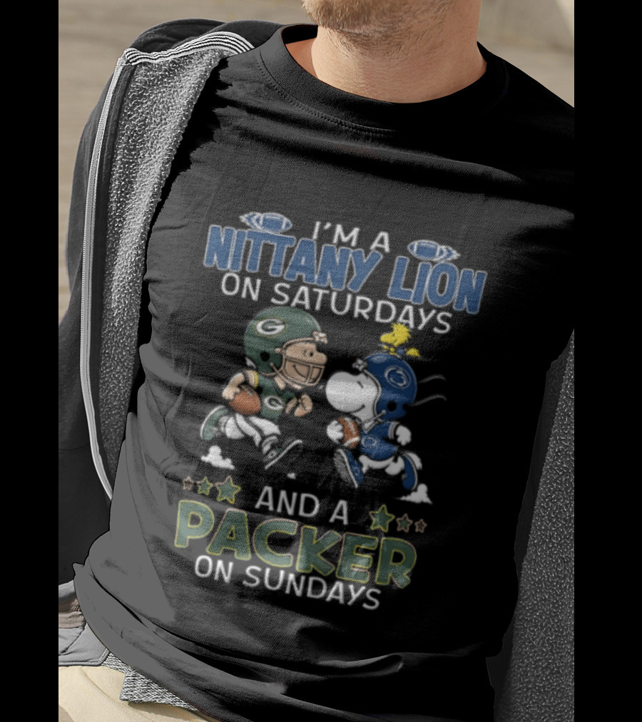 Peanuts Charlie Brown And Snoopy Nittany Lion Saturdays Packer Sundays T-Shirt