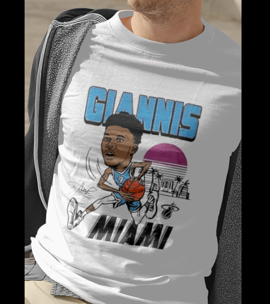 Giannis Antetokounmpo Vice City Miami Heat Caricature T-Shirt