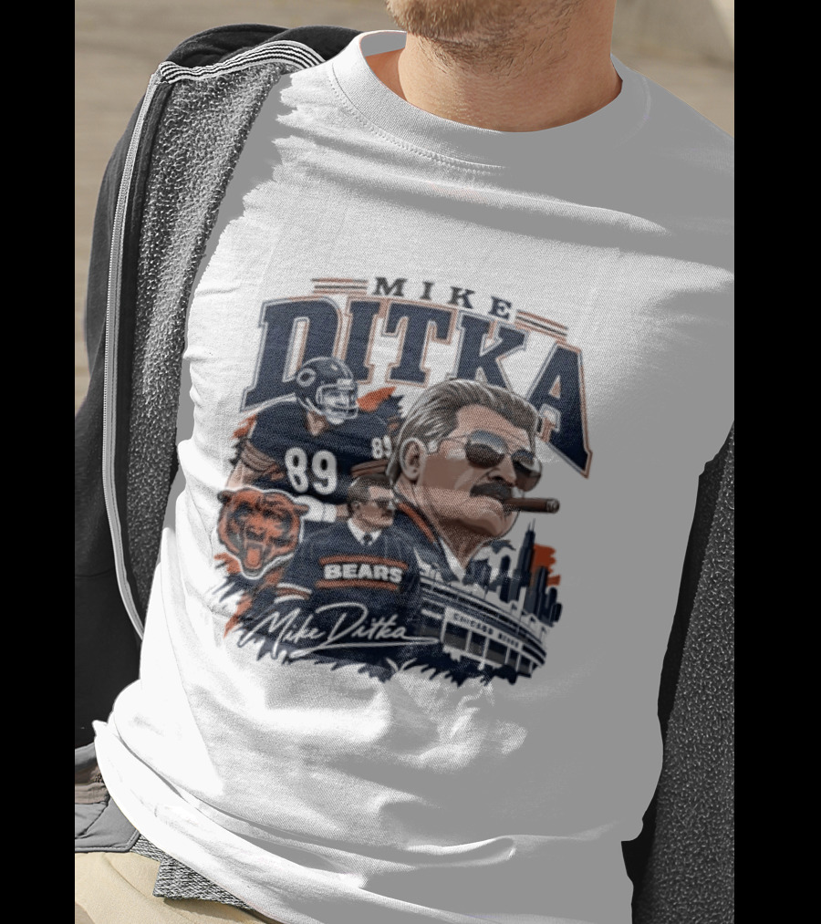 Mike Ditka Chicago Bears Coach Tribute With Skyline And Bear T-Shirt