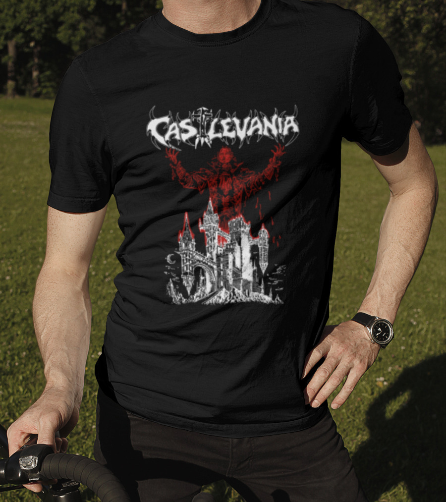 Castlevania Dracula Vampire Silhouette With Gothic Castle T-Shirt