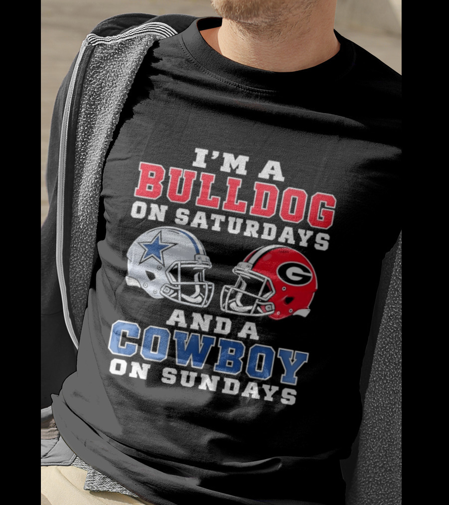 I'm A Bulldog On Saturdays And A Cowboy On Sundays Football Helmets T-Shirt