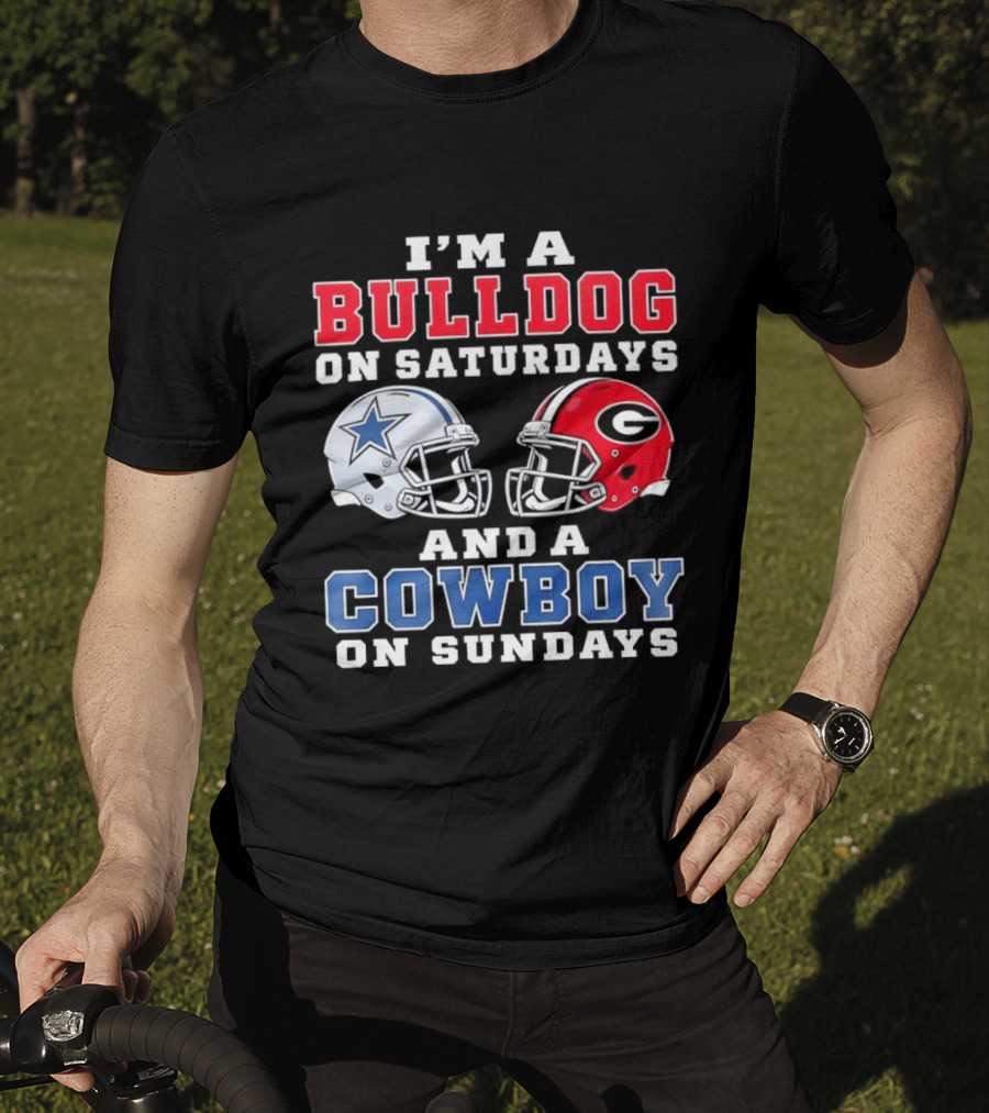 I'm A Bulldog On Saturdays And A Cowboy On Sundays Football Helmets T-Shirt