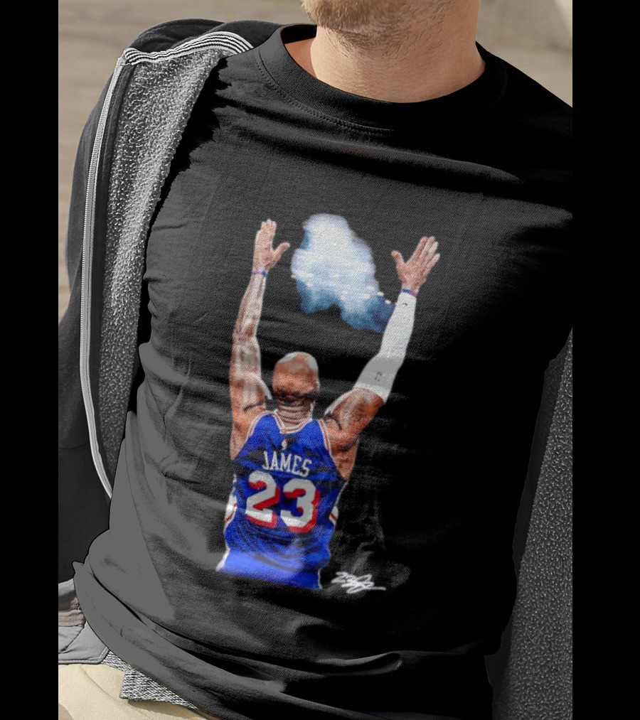 King LeBron James Philadelphia 76ers Jersey Number 23 Celebration T-Shirt
