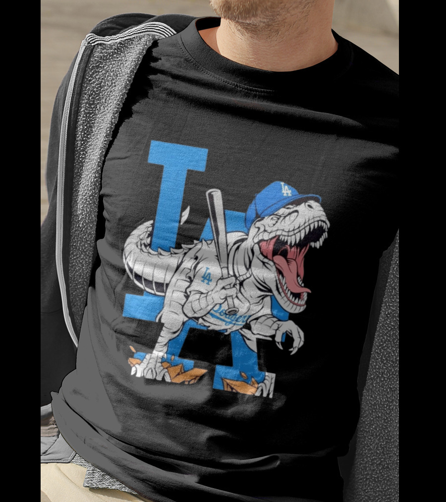 Los Angeles Dodgers Rex Baseball Cap Bat LA Letter T-Shirt
