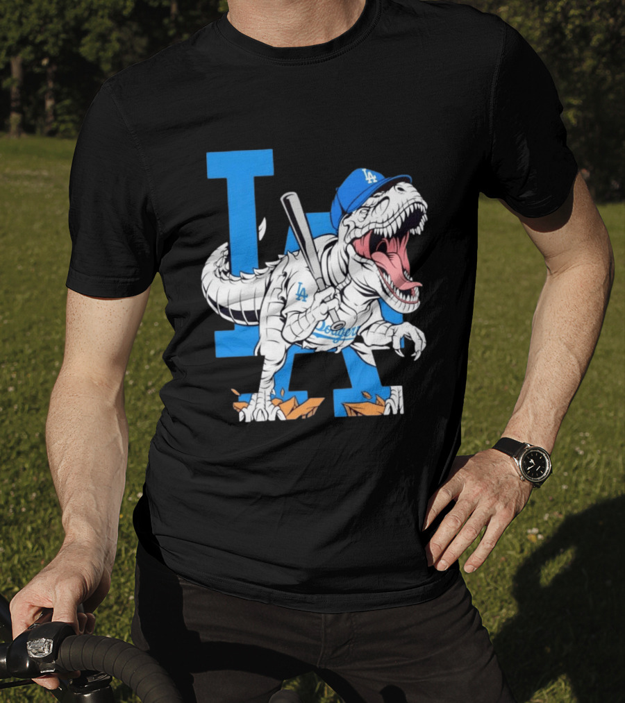 Los Angeles Dodgers Rex Baseball Cap Bat LA Letter T-Shirt