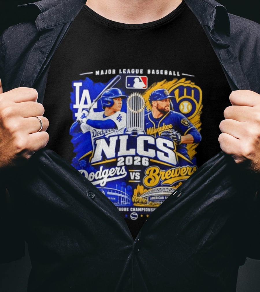 2026 NLCS Los Angeles Dodgers Vs Milwaukee Brewers Matchup At Dodger Stadium And American Family Field T-Shirt