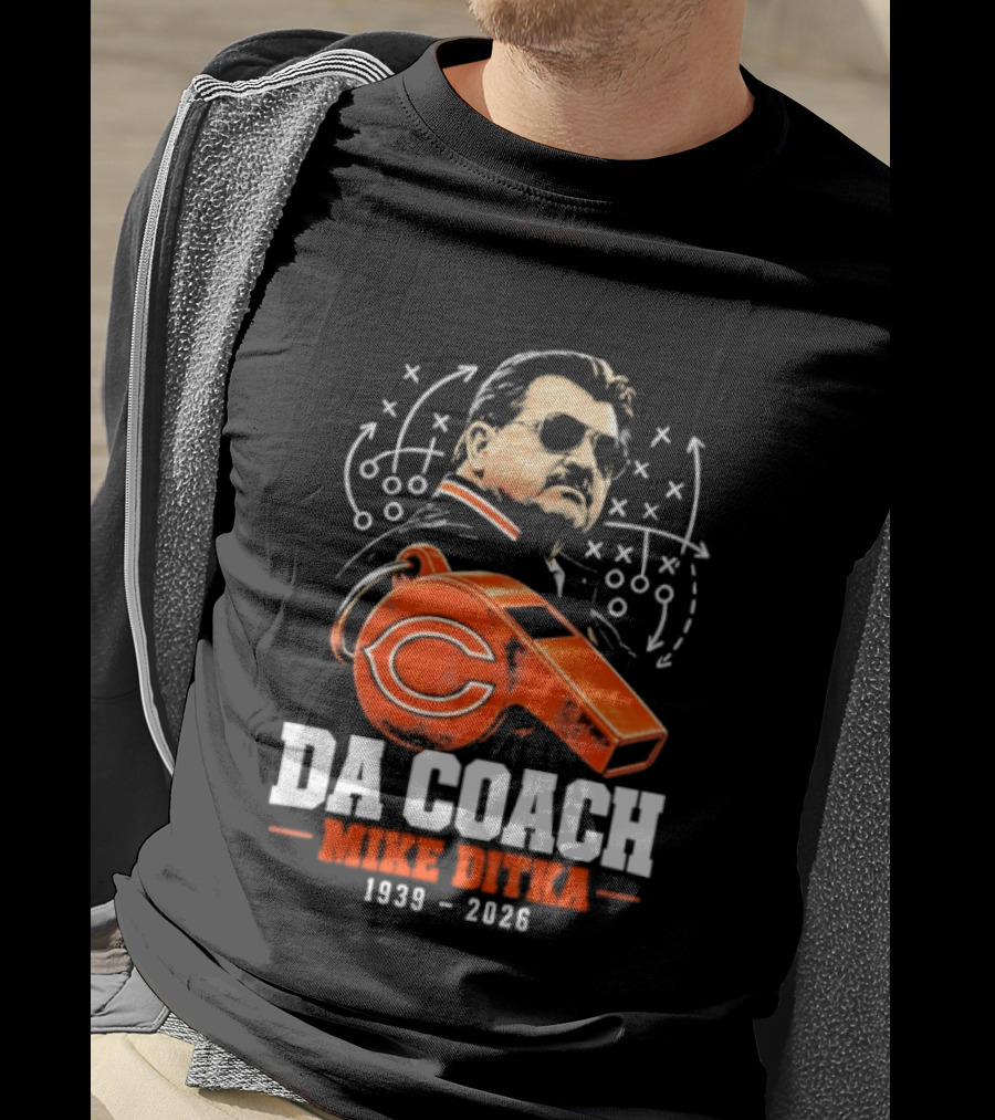Mike Ditka Da Coach Chicago Bears 1939 2026 Football Playbook Whistle T-Shirt