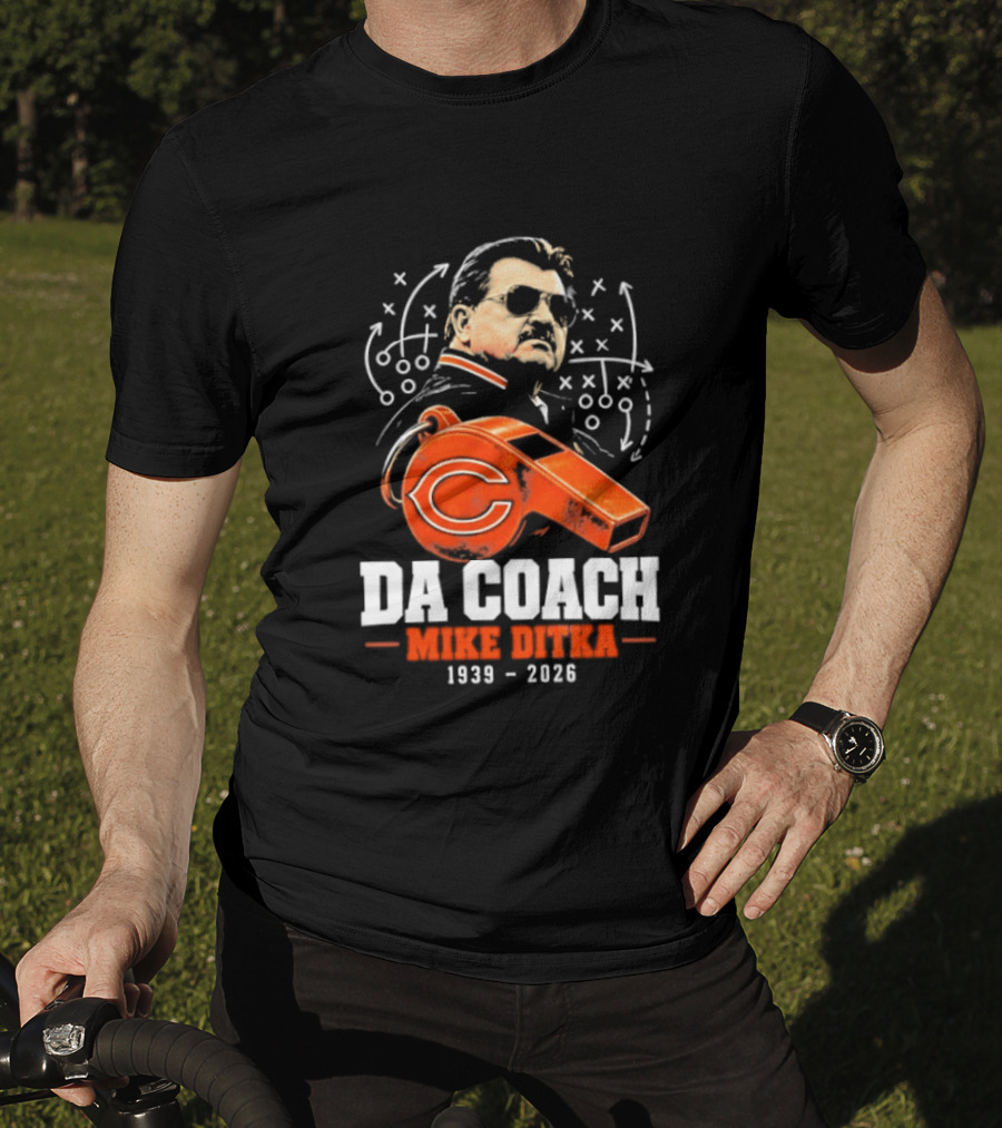 Mike Ditka Da Coach Chicago Bears 1939 2026 Football Playbook Whistle T-Shirt