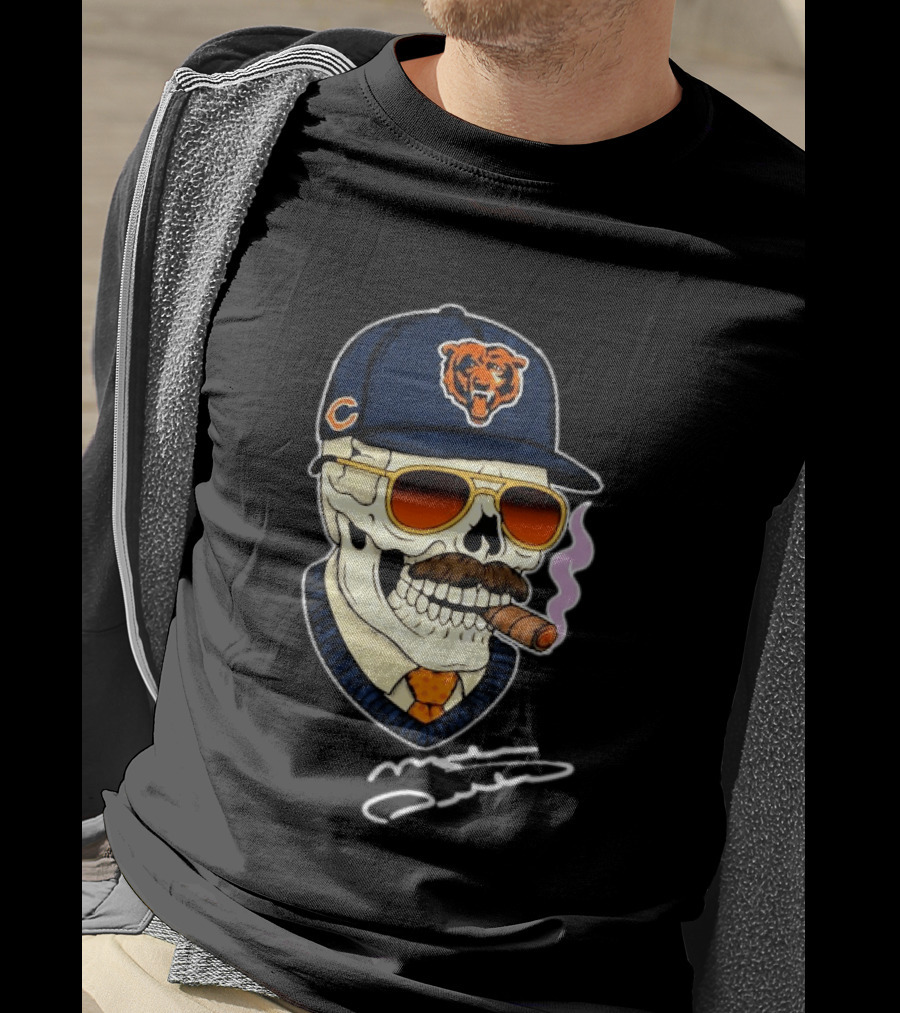 Mike Ditka Chicago Bears Legend Skull Cigar Signature T-Shirt