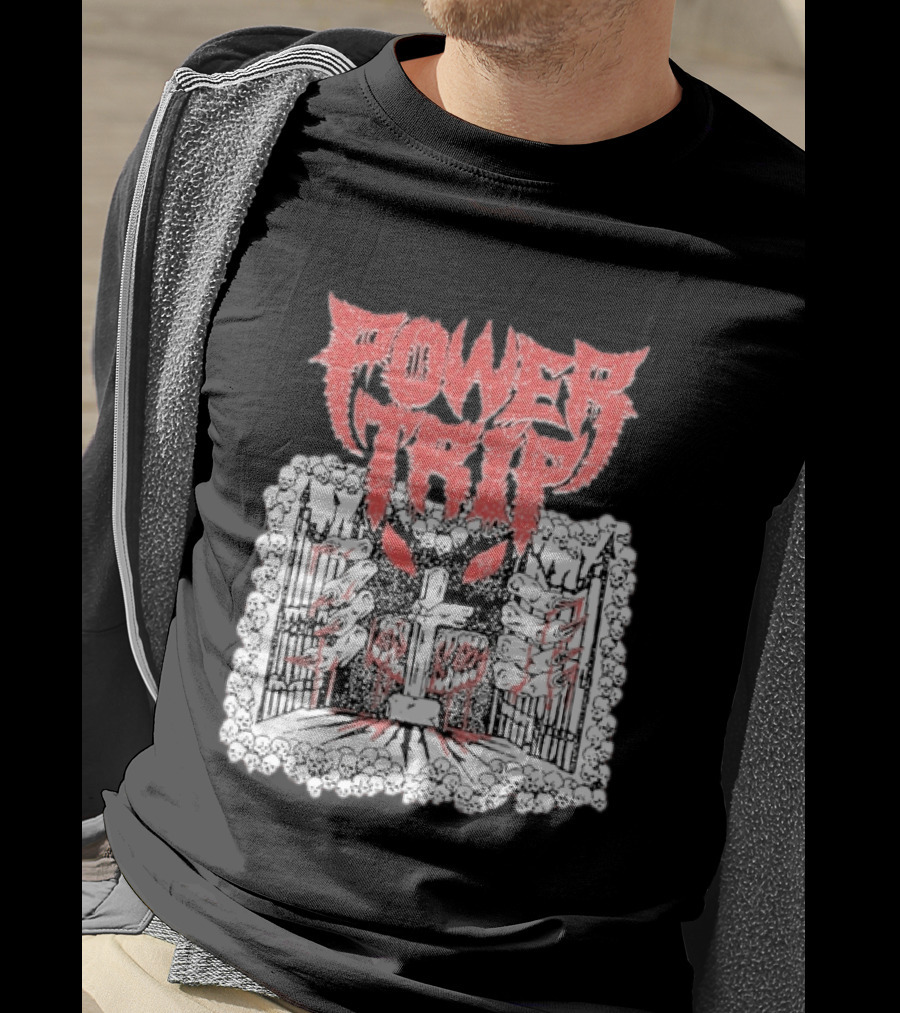 Power Trip Demon Gate Skeleton Cross Red Eyes T-Shirt