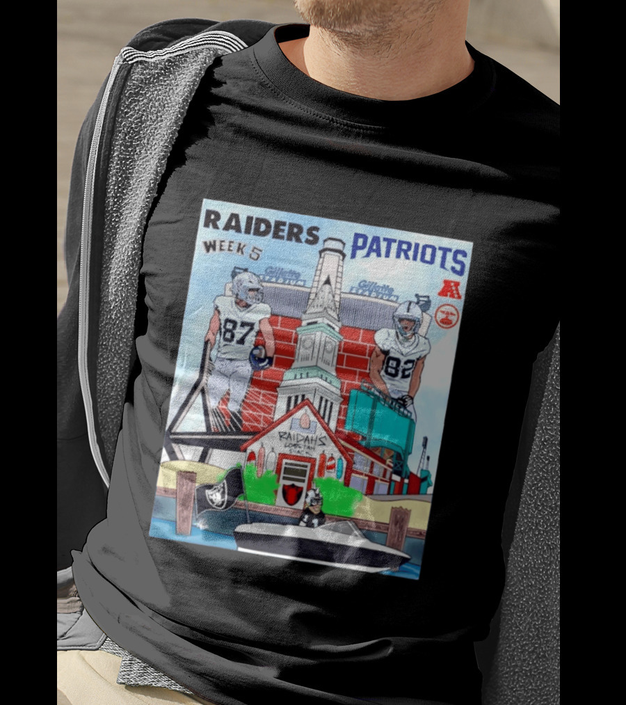 Raiders Patriots Week 5 Gillette Stadium Raidah's Lobstah Shack Football T-Shirt