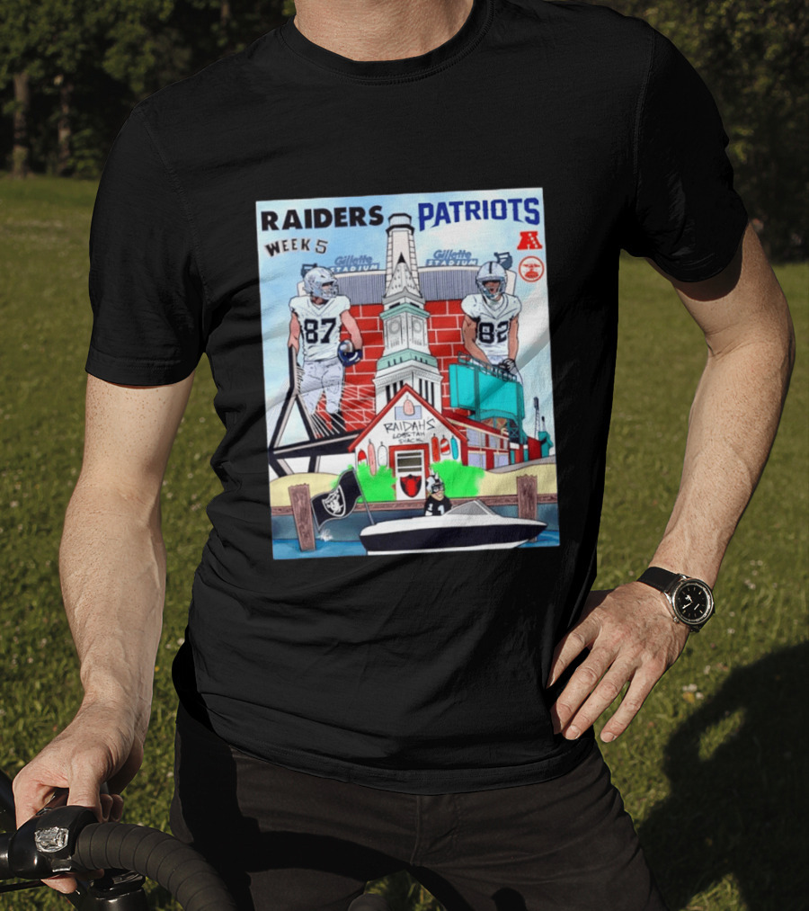 Raiders Patriots Week 5 Gillette Stadium Raidah's Lobstah Shack Football T-Shirt