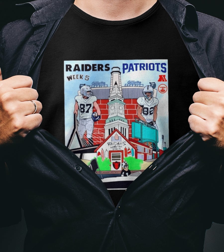 Raiders Patriots Week 5 Gillette Stadium Raidah's Lobstah Shack Football T-Shirt