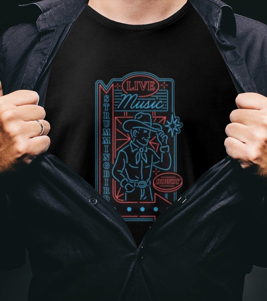 Strummingbird Neon Cowboy Live Music Honky Tonk T-Shirt