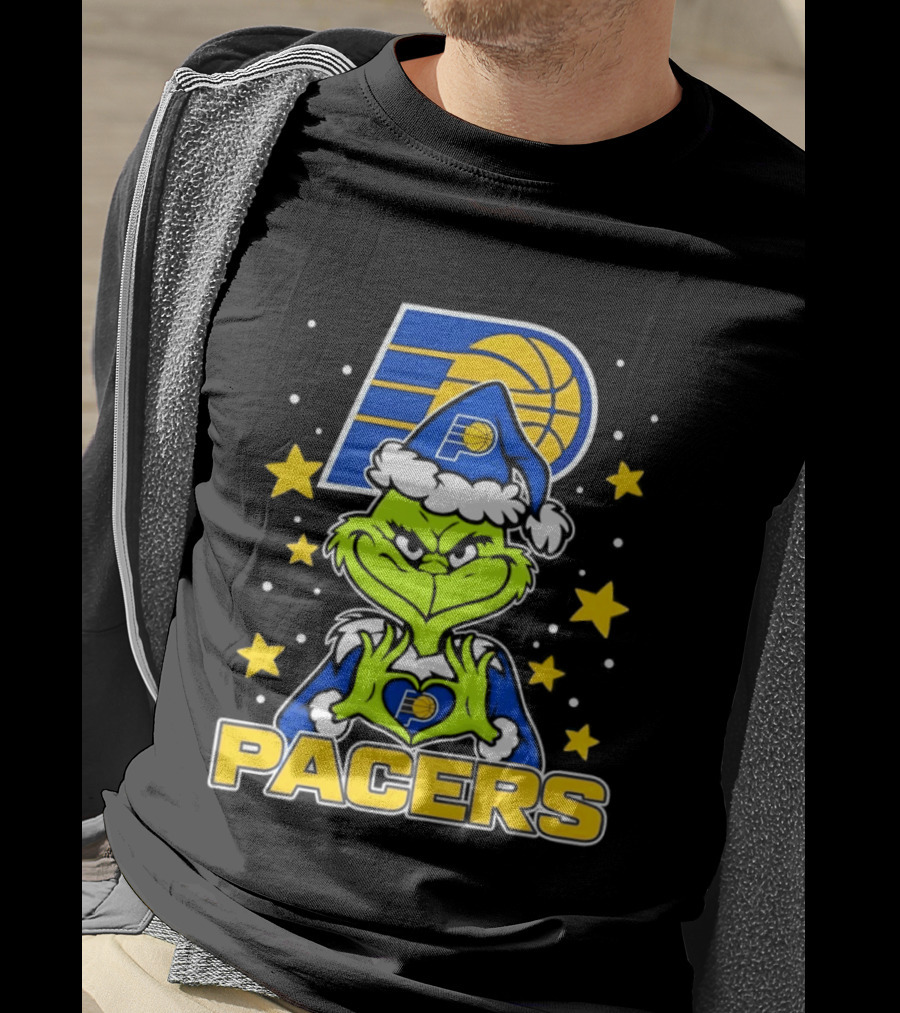 Pacers Christmas Heart Grinch With Indiana T-Shirt