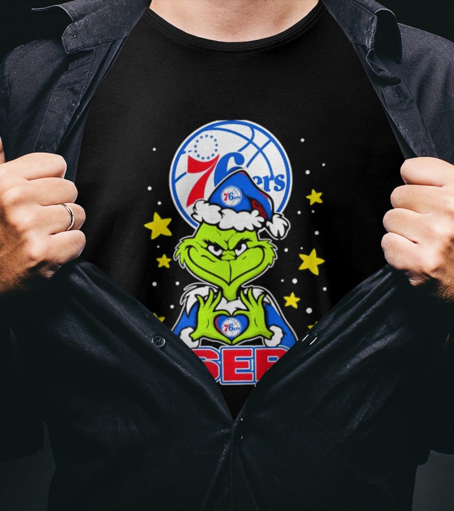 Philadelphia 76ers Christmas Grinch Basketball Holiday T-Shirt