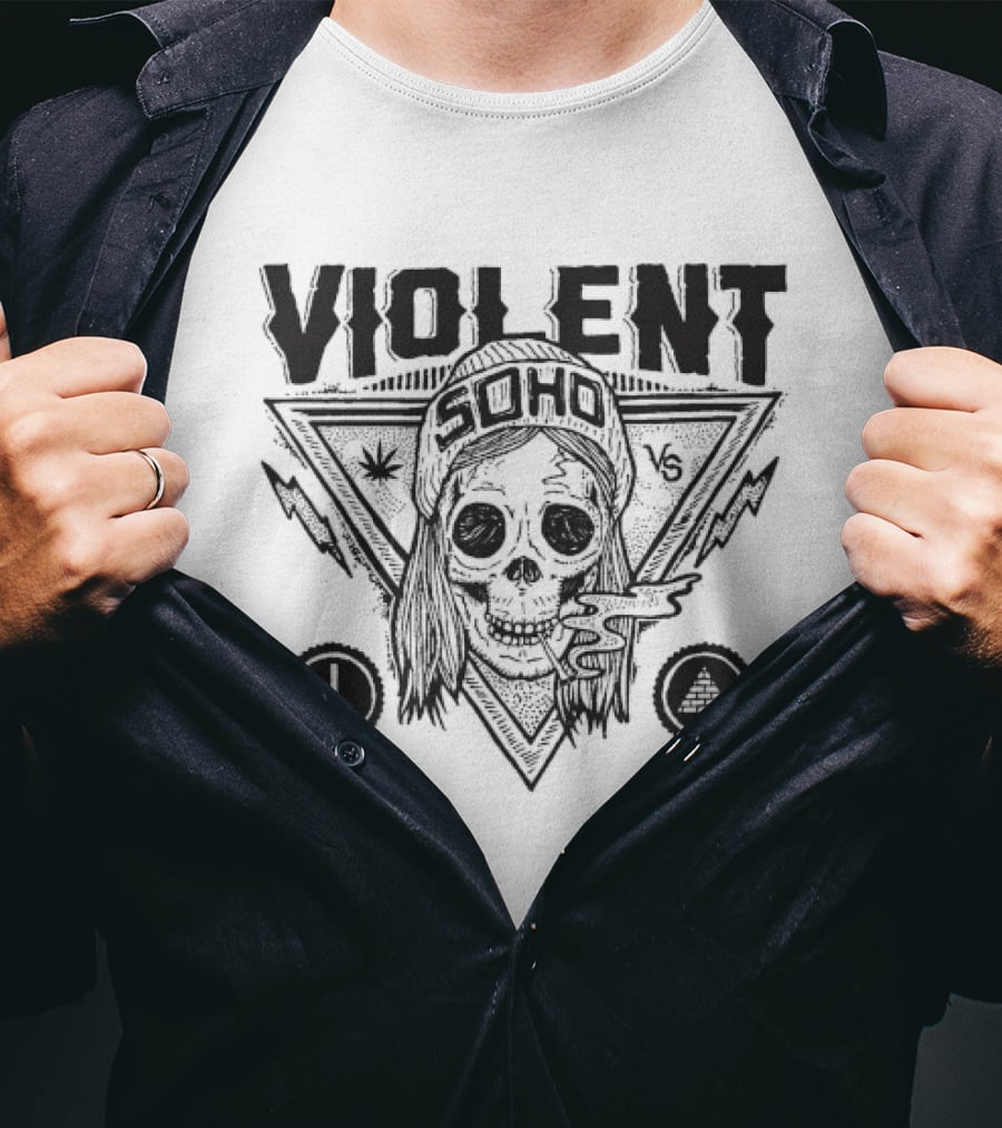 Violent Soho Skull With Lightning And Circular Accents T-Shirt