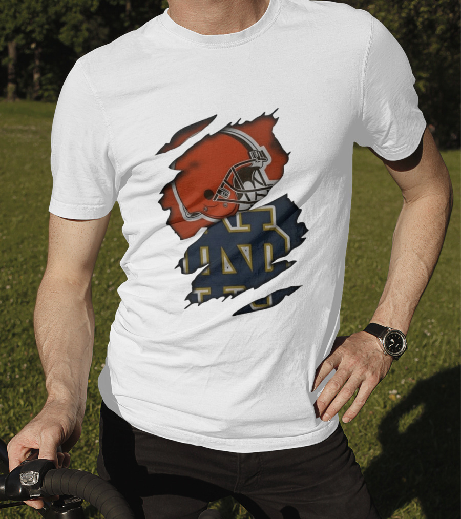 Cleveland Browns Notre Dame Fighting Irish Ripped Helmet ND T-Shirt