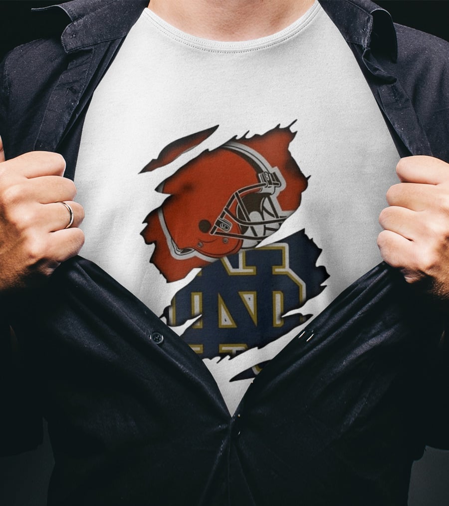 Cleveland Browns Notre Dame Fighting Irish Ripped Helmet ND T-Shirt