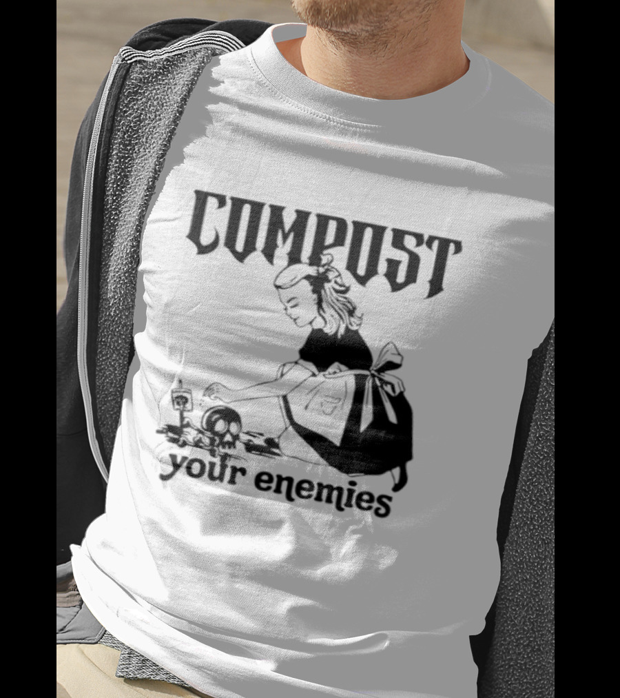 Compost Your Enemies Retro Gothic Style Gardening Skeleton T-Shirt